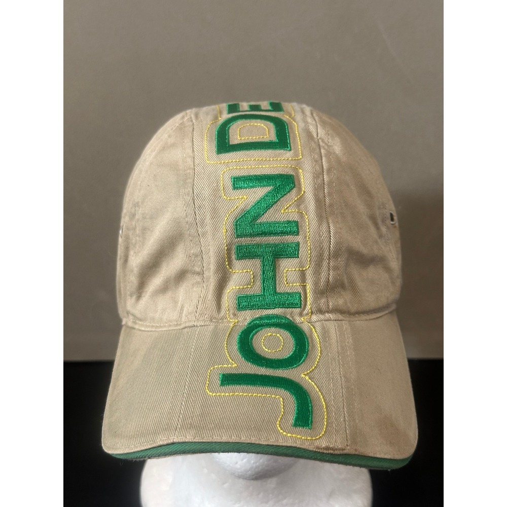 John Deere Hat Tan K-Products Vertical Logo Embroidered Baseball Cap Adjustable